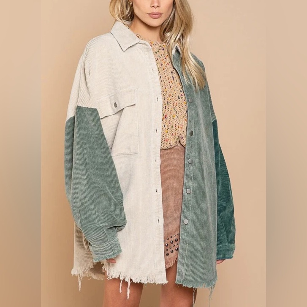 POL Colorblock Corduroy Jacket